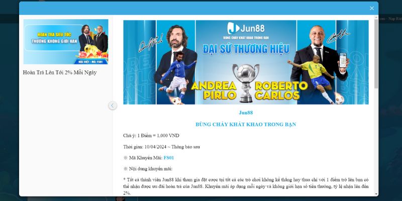 Hoàn Trả Mỗi Ngày Ưu Đãi Ngất Ngây Nhận Phủ Phê Lên Tới 2% 2 Thông tin về sự kiện ưu đãi hoàn trả mỗi ngày Jun88